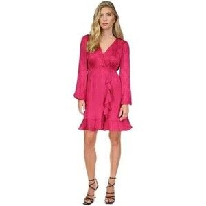 Michael Kors Women's Mini Dress Snake Print Jacquard Faux Wrap Deep Fuchsia 1X